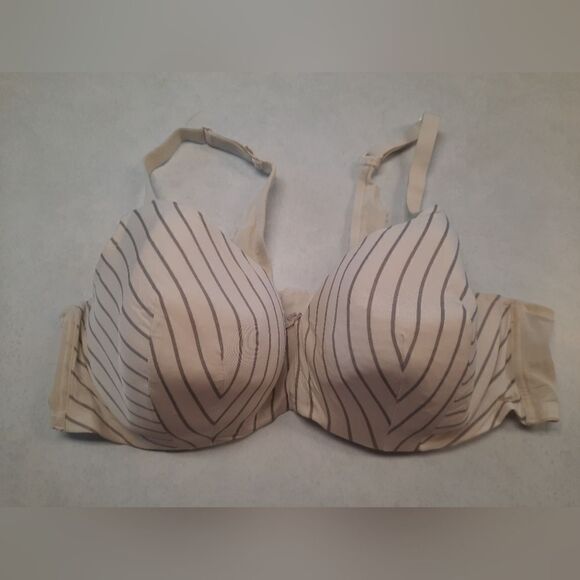 Cacique Lightly Lined Balconette Bra 46DD Gray White Striped - Picture 1 of 4